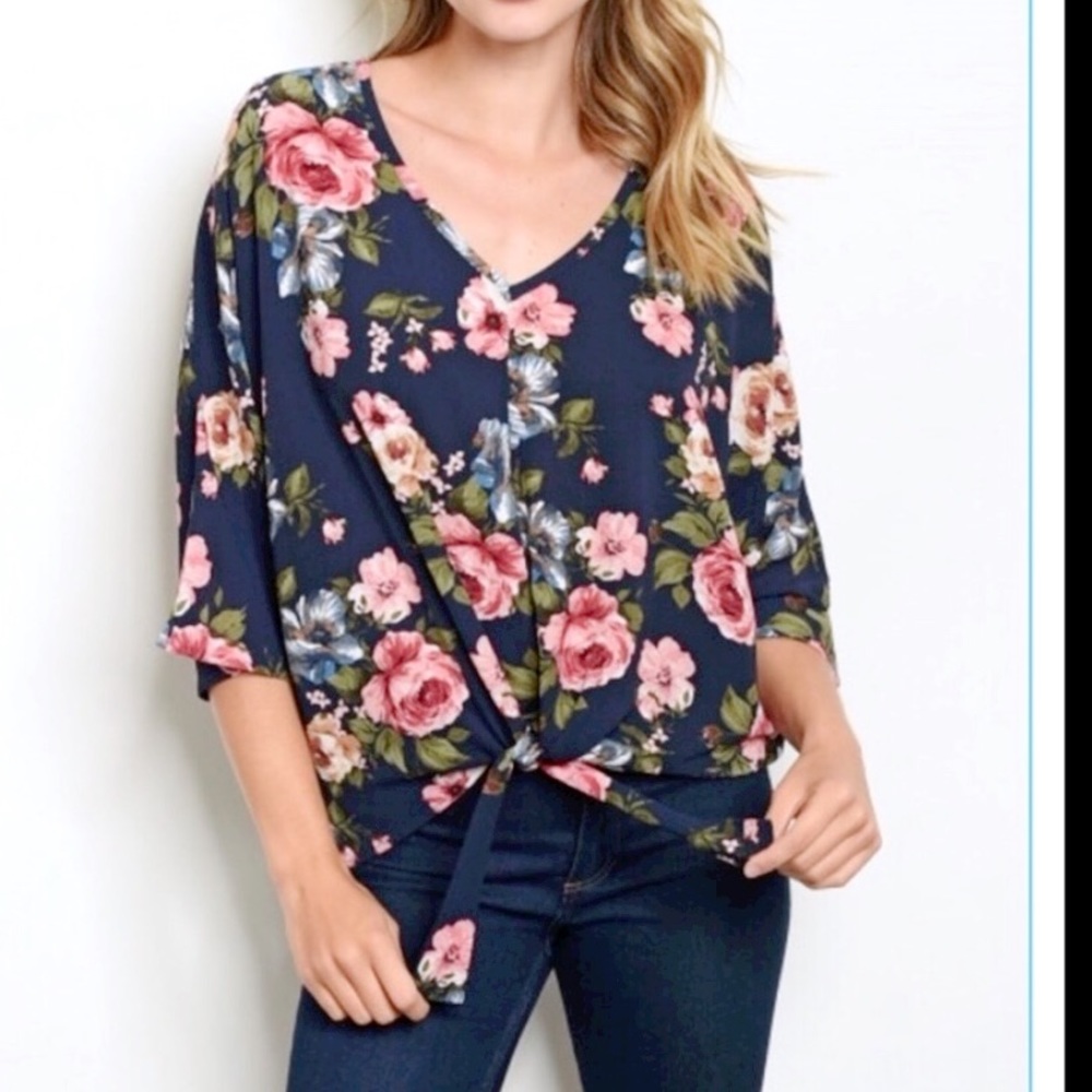 gorgeous dark floral tie front top